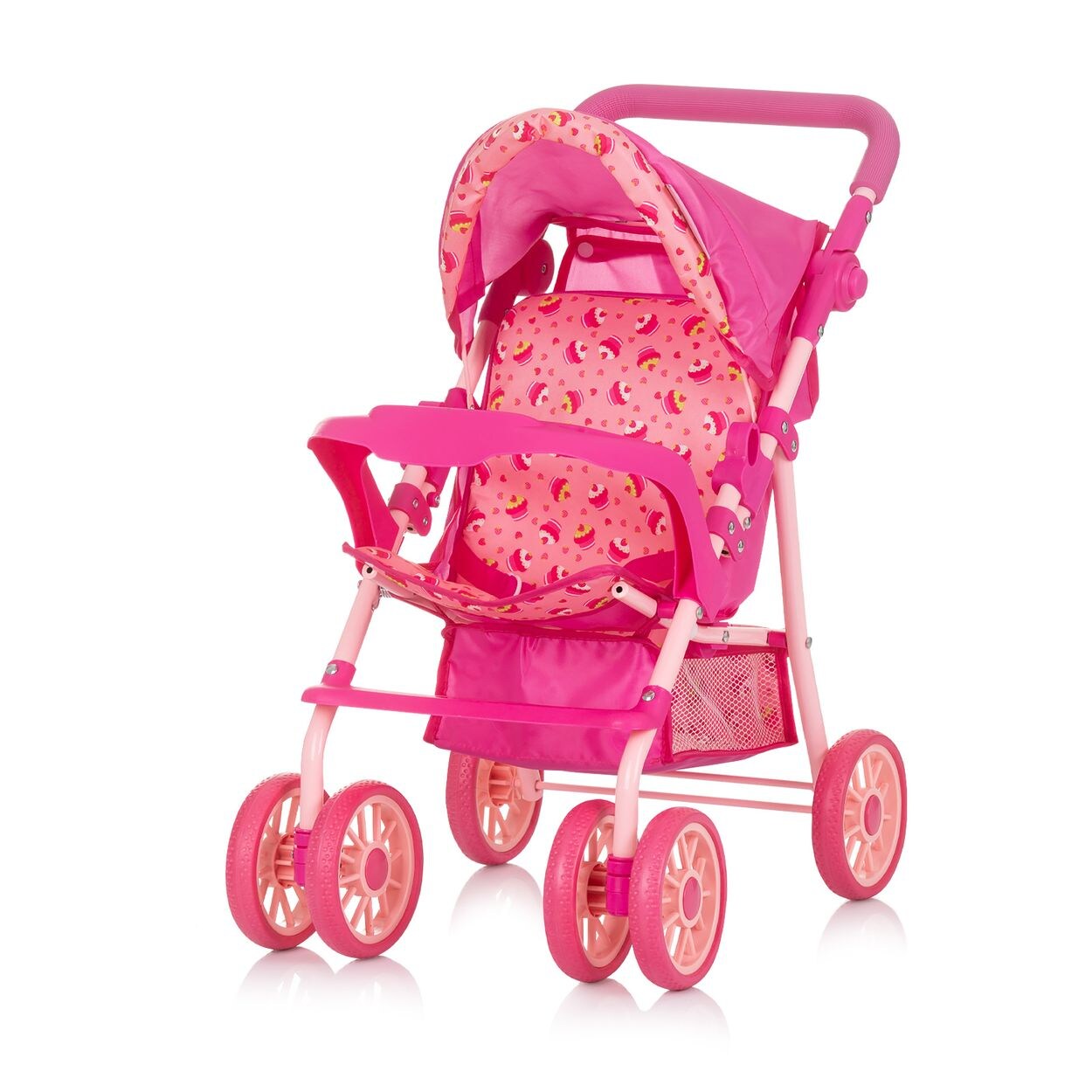 Puppenwagen Dolly Korb faltbar Frontbügel Fußstütze Griff verstellbar rosa