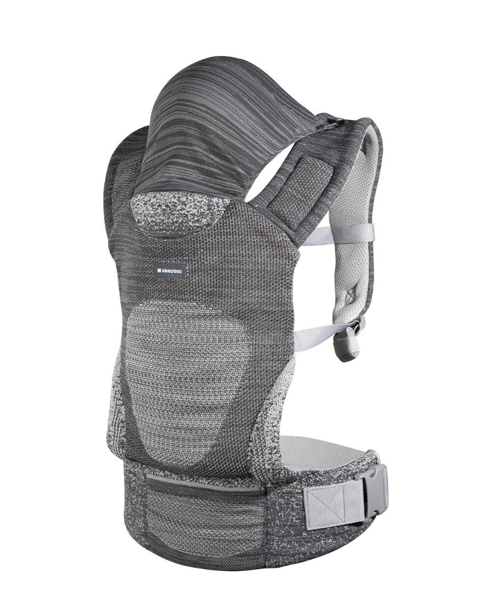 Kikkaboo Babytrage Hoody Fly Strickstoff 3 in 1 Bauch- und Rückentrage, Hüftsitz grau