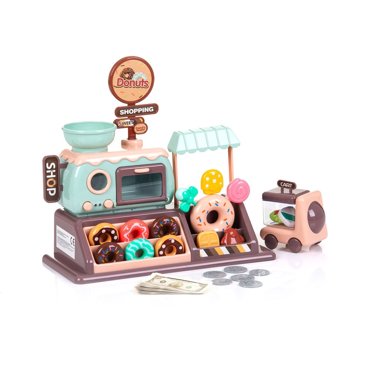 Spielzeug Donut Shop 34-teilig Mini-Ofen, Licht, Kekse Donuts Lutscher braun