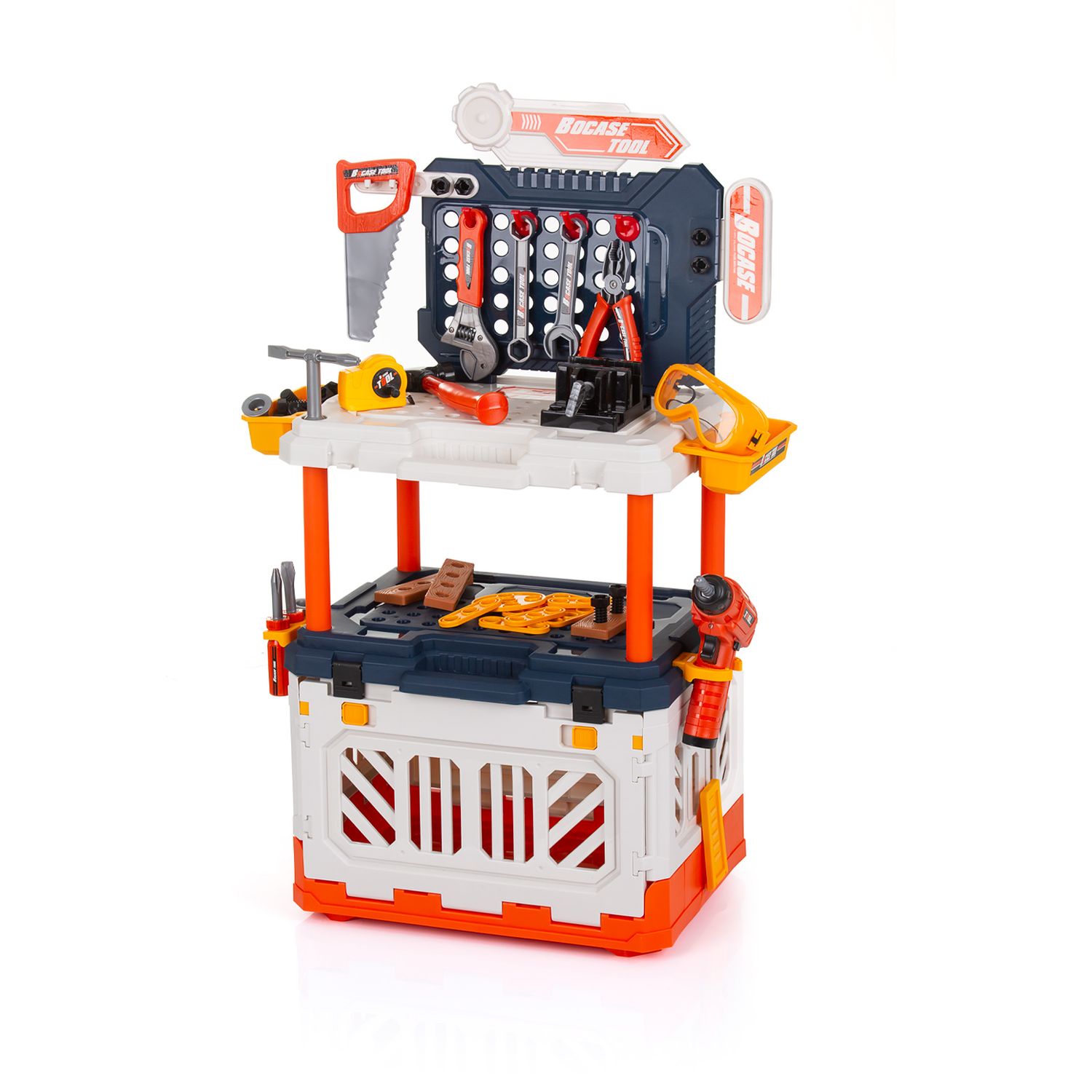 Chipolino 4 in 1 Kinder-Werkbank, 90-teiliges Spielwerkzeugset, Lichteffekte bunt 