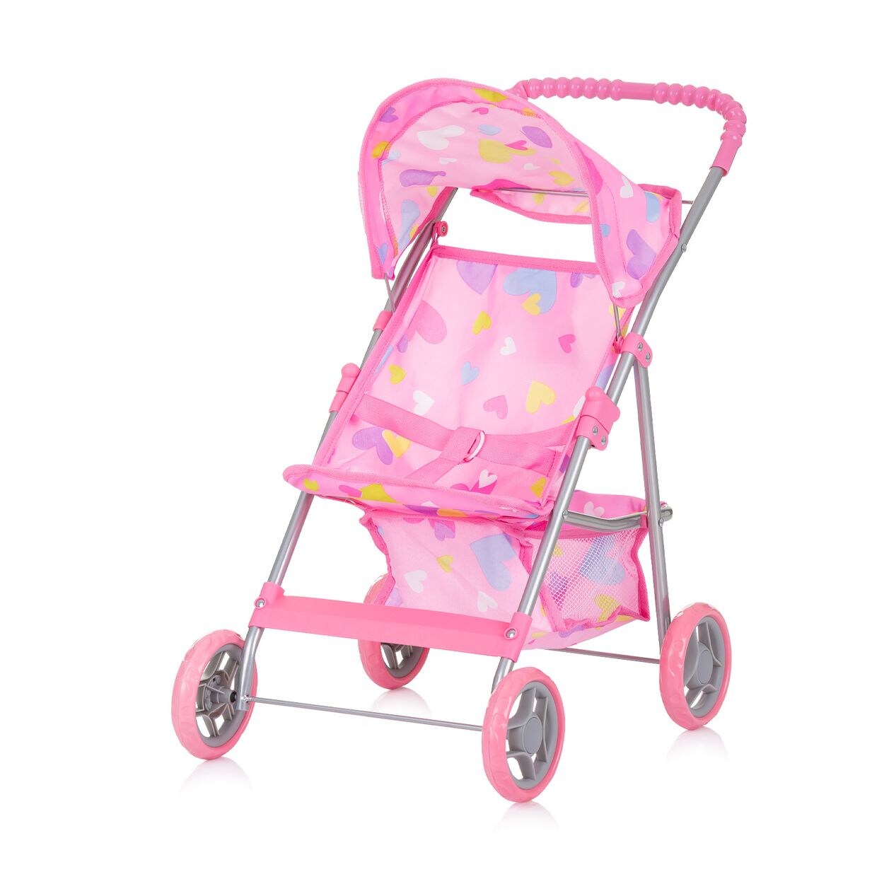 Puppenwagen Alice Aufbewahrungskorb klappbar, Sonnendach verstellbar rosa