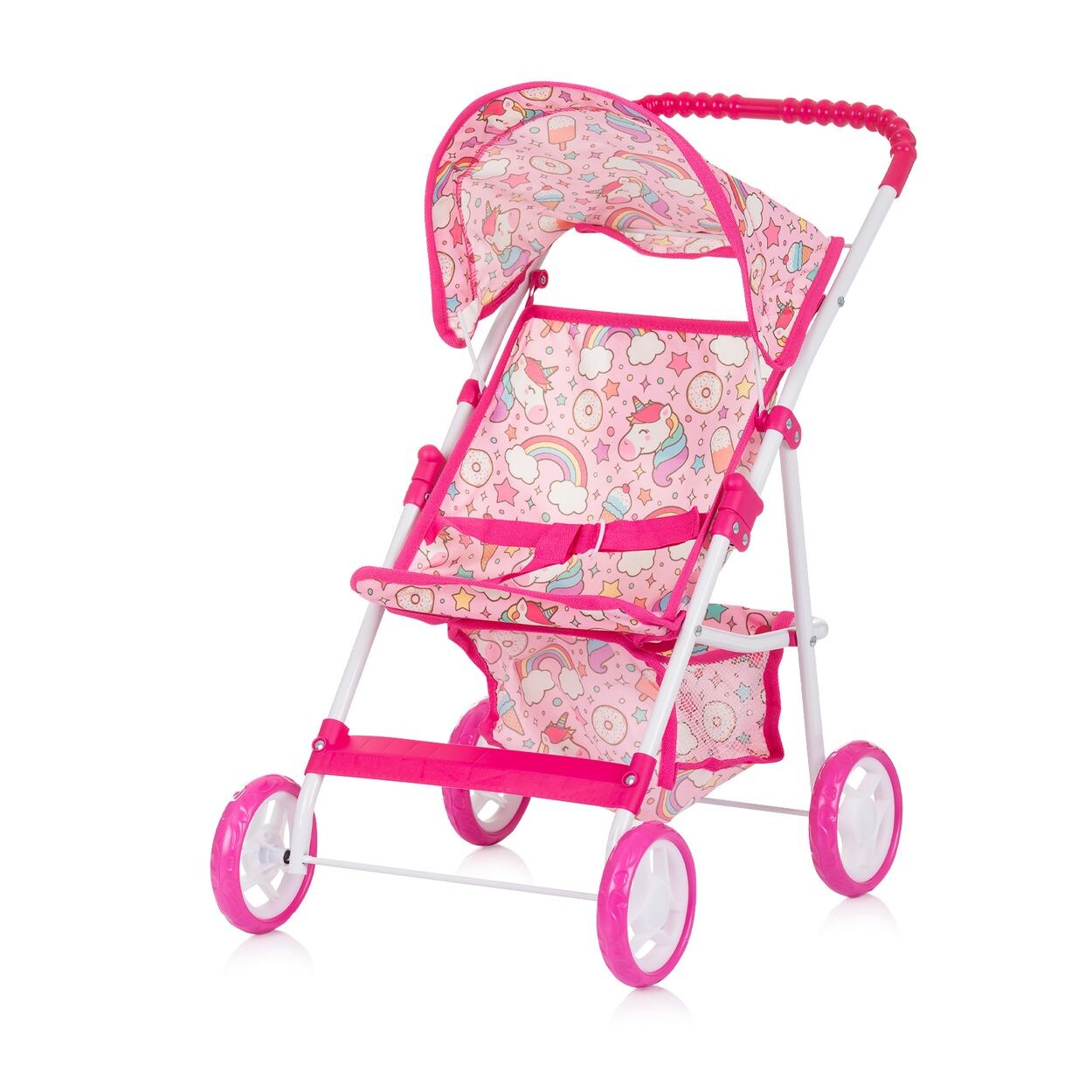 Puppenwagen Alice Aufbewahrungskorb klappbar, Sonnendach verstellbar pink
