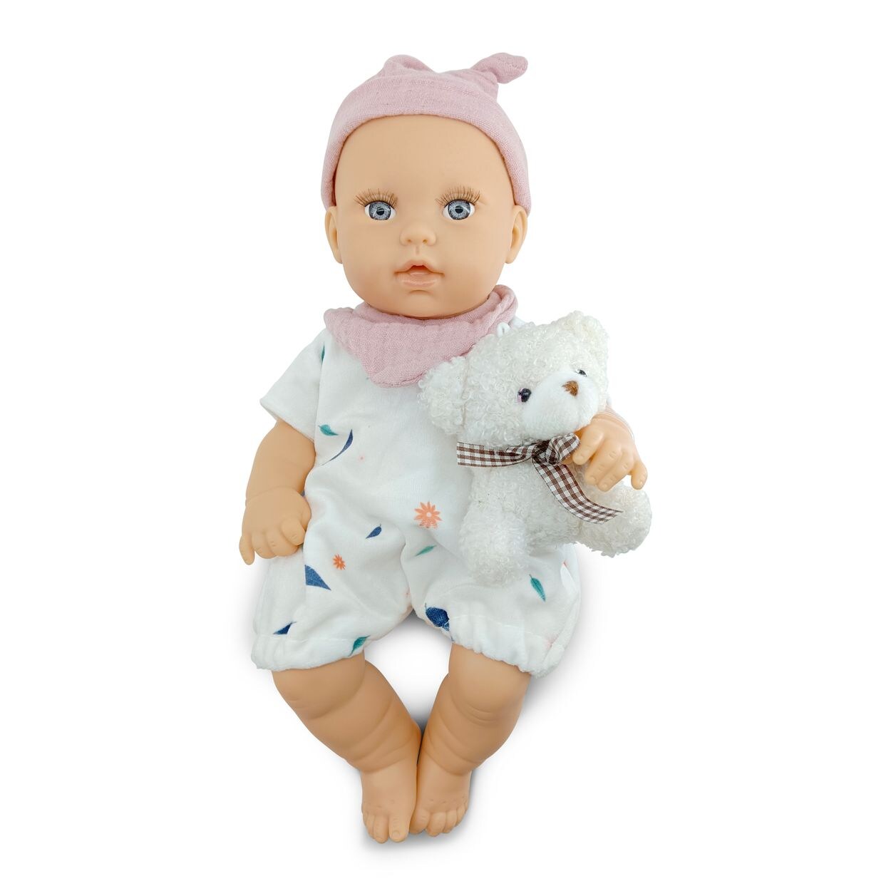 Kinderpuppe Bear und Baby 30 cm Kuscheltier, Schnuller, beweglicher Körper rosa