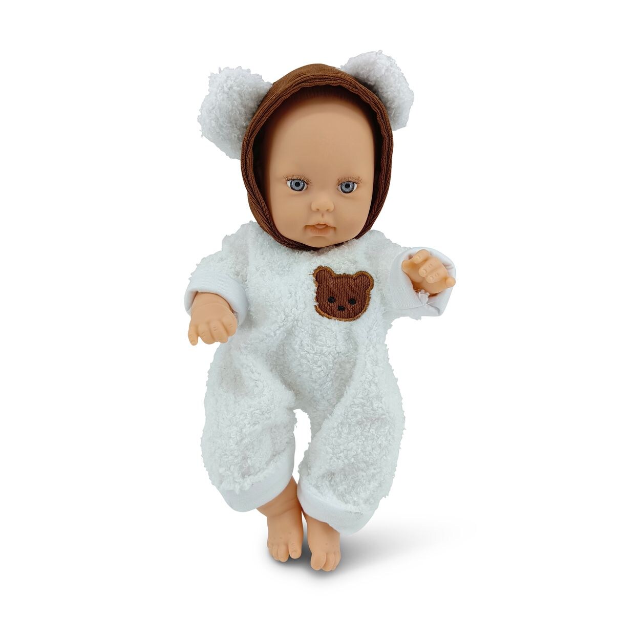 Kinderpuppe Bear und Baby 30 cm Kuscheltier, Schnuller, beweglicher Körper weiß
