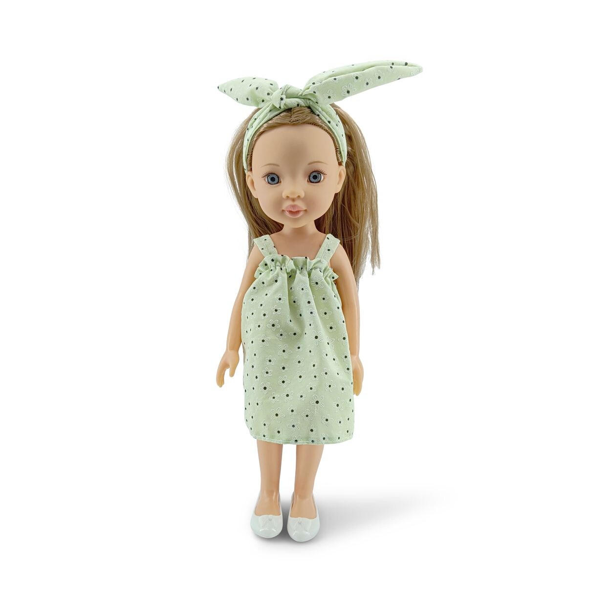Kinderpuppe 33 cm Pretty Doll Kleidung Haare Schuhe beweglich ab 3 Jahren grün