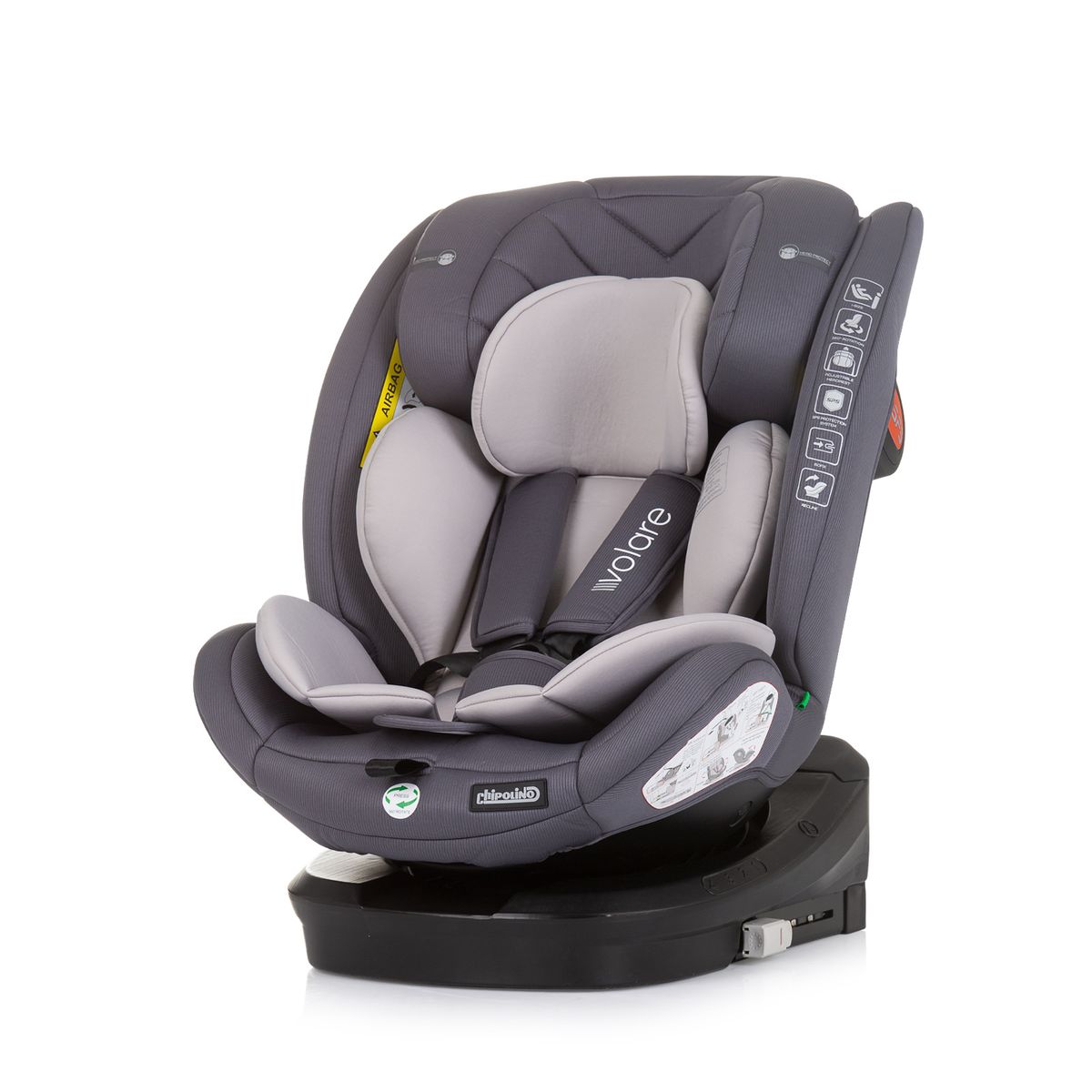 Chipolino Kindersitz Volare i-Size (40-150cm) Isofix, drehbar, SPS, Top Tether grau 