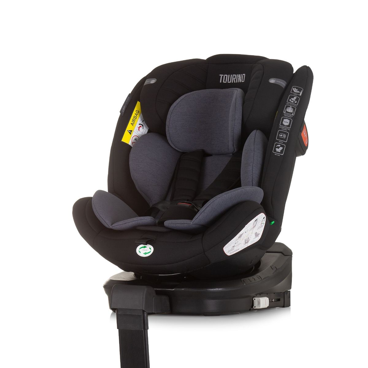 Chipolino Kindersitz Tourino i-Size (40-150cm) Isofix, h&ouml;henverstellbar, drehbar schwarz grau 