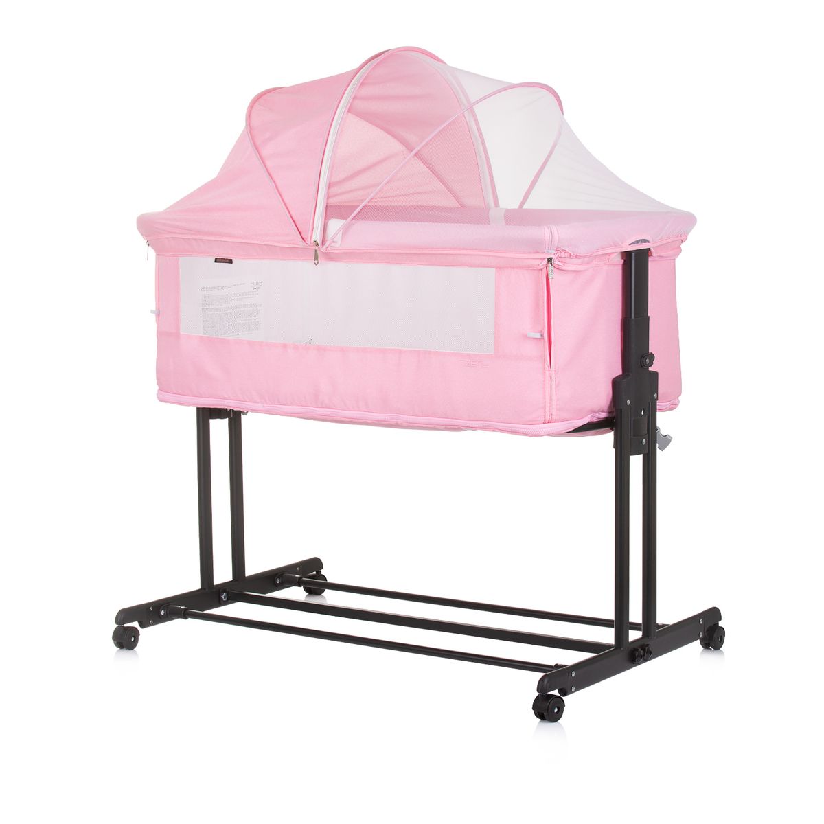 Chipolino Beistellbett 2 in 1 Zen Laufstall Moskitonetz Matratze R&auml;der Bremse rosa 