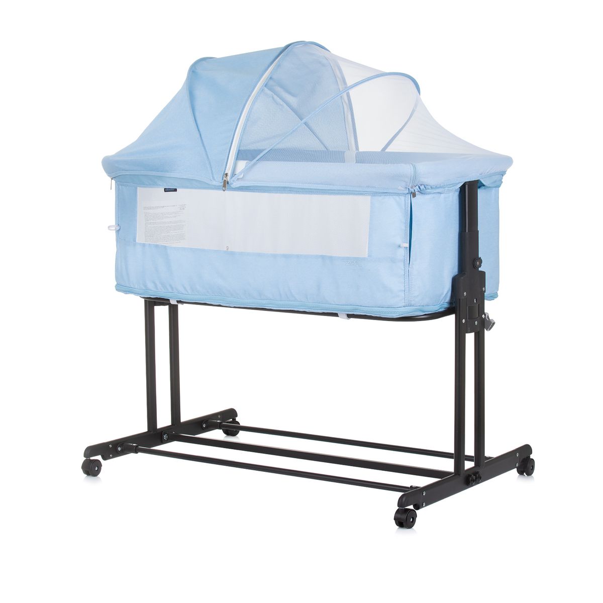 Chipolino Beistellbett 2 in 1 Zen Laufstall Moskitonetz Matratze R&auml;der Bremse blau 