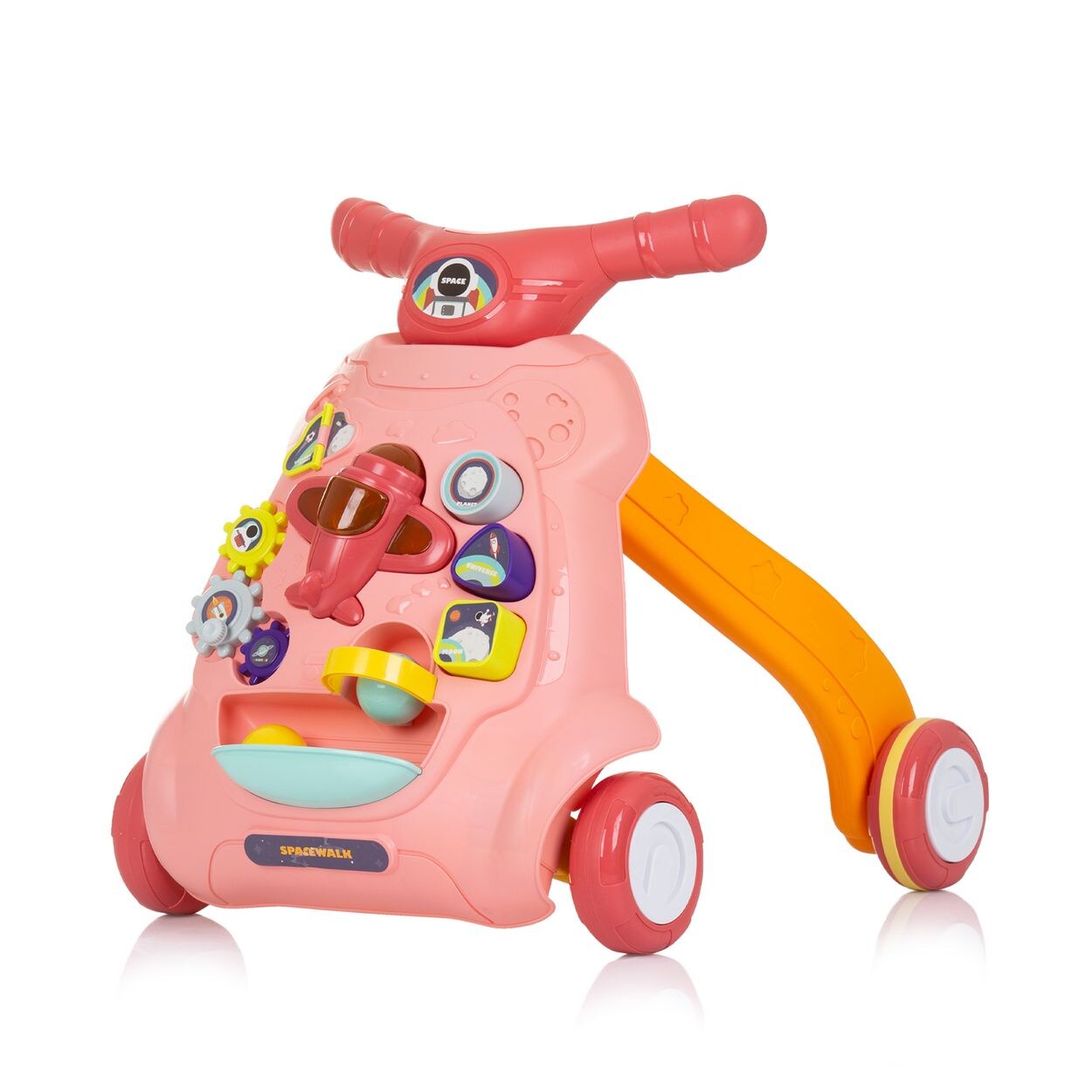 Lauflernwagen Plane Musik, Bälle, mit unterschiedlichen Spielzeugen rosa