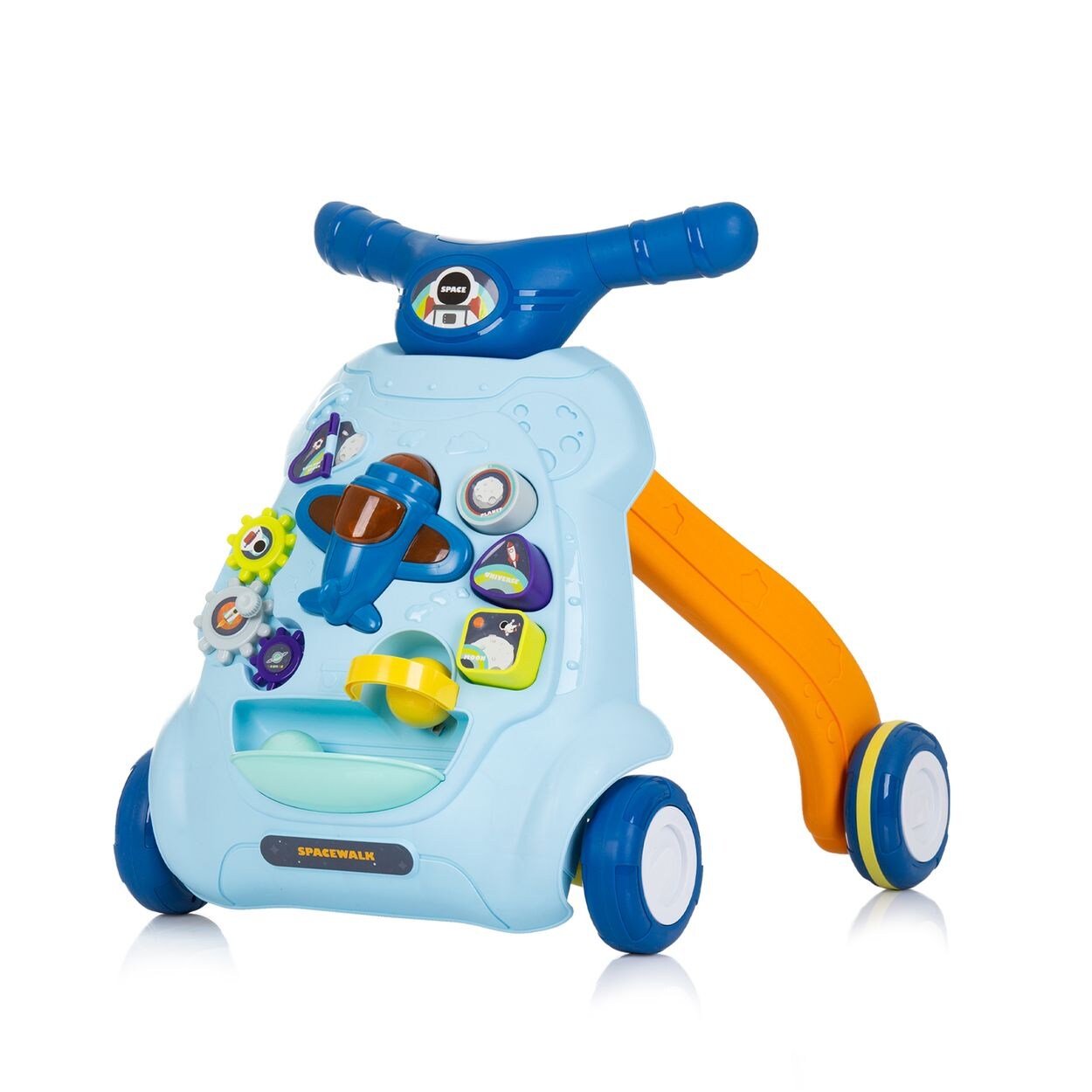 Lauflernwagen Plane Musik, Bälle, mit unterschiedlichen Spielzeugen blau