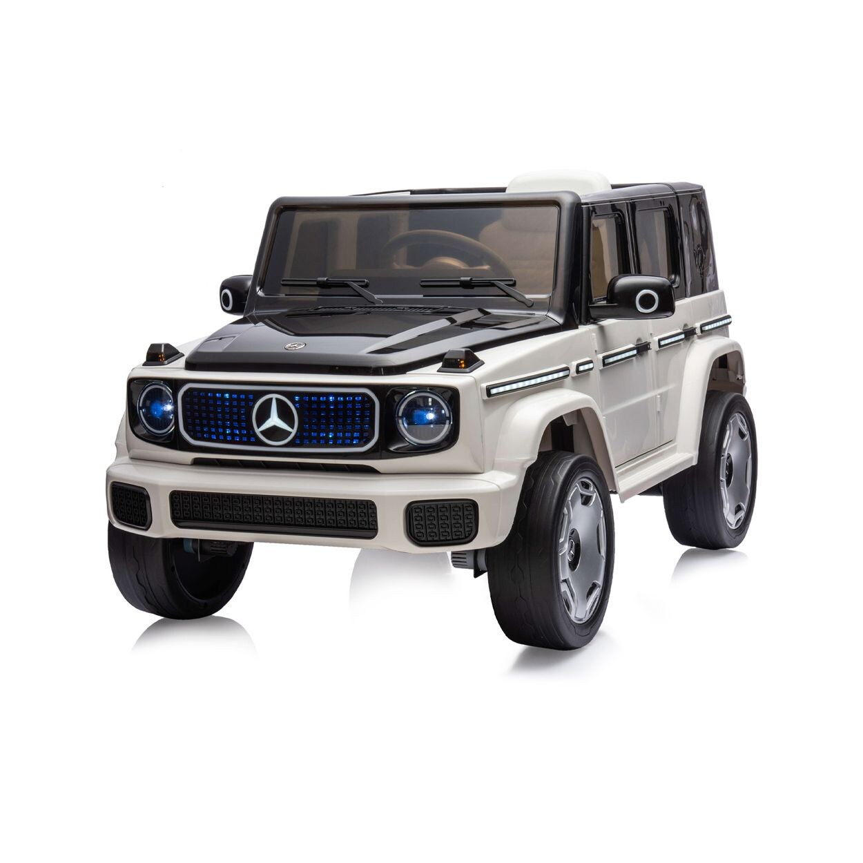 Kinderelektroauto Mercedes SUV EQG, Gurt, Stoßdämpfer, Fernbedienung weiß
