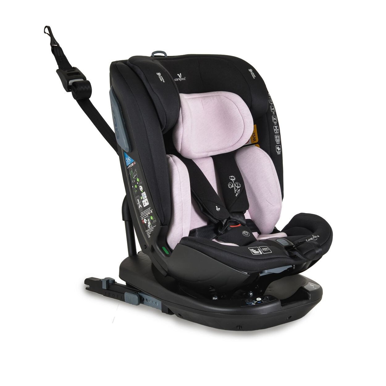 Kindersitz Gravity i-Size (40-150cm) Sitz drehbar, Kopfstütze, Isofix rosa