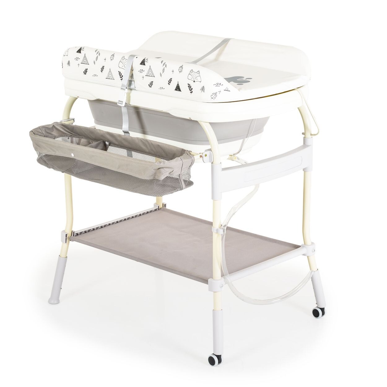 Babywickeltisch mit Badewanne 2 in 1 Garda, klappbar, Rollen, Gurt