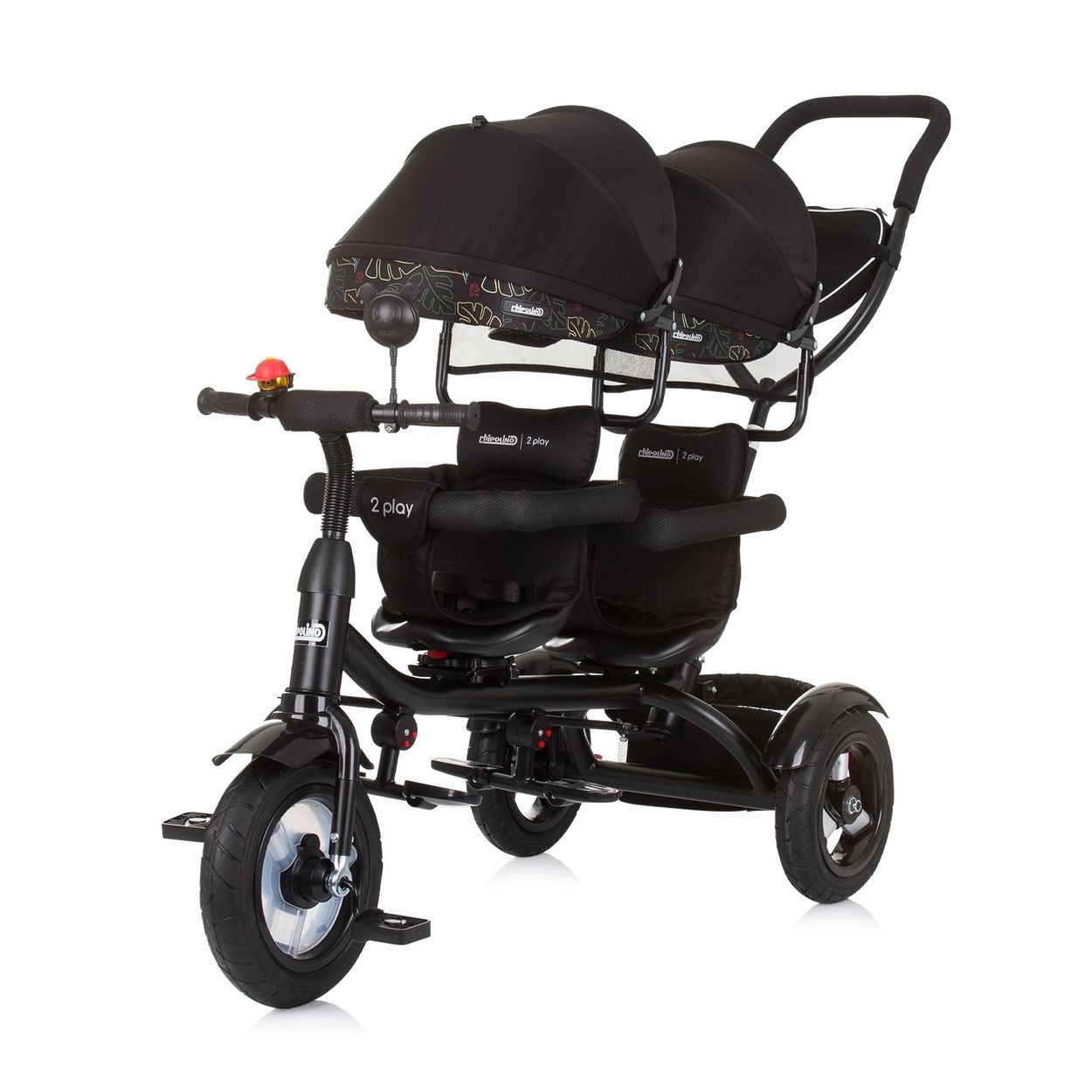 Babyshoppen Zwillingsdreirad 2Play, Lenkstange zwei verstellbare Sitze drehbar schwarz 