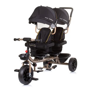 Babyshoppen Geschwisterdreirad Hip Hop, Schiebegriff, Sitze 360° drehbar, Gurte schwarz 