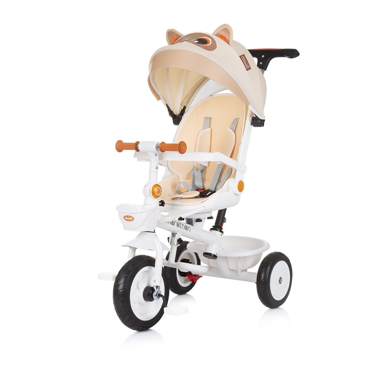 Tricycle Marathon 2 in 1 Dreirad, Sitz umkehrbar, Gummiräder, Dach hellbraun