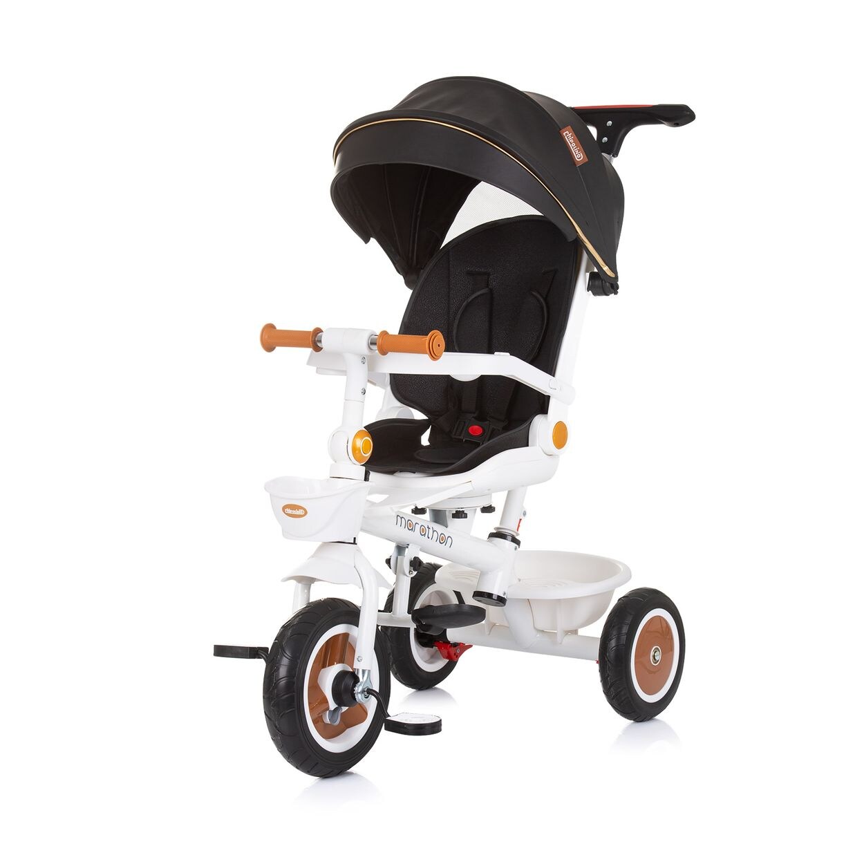 Tricycle Marathon 2 in 1 Dreirad, Sitz umkehrbar, Gummiräder, Dach schwarz/weiss