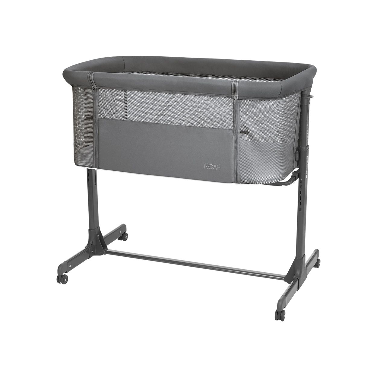 Kikkaboo Beistellbett Noah verstellbar R&auml;der Anti Reflux eine Seite zum &Ouml;ffnen grau 