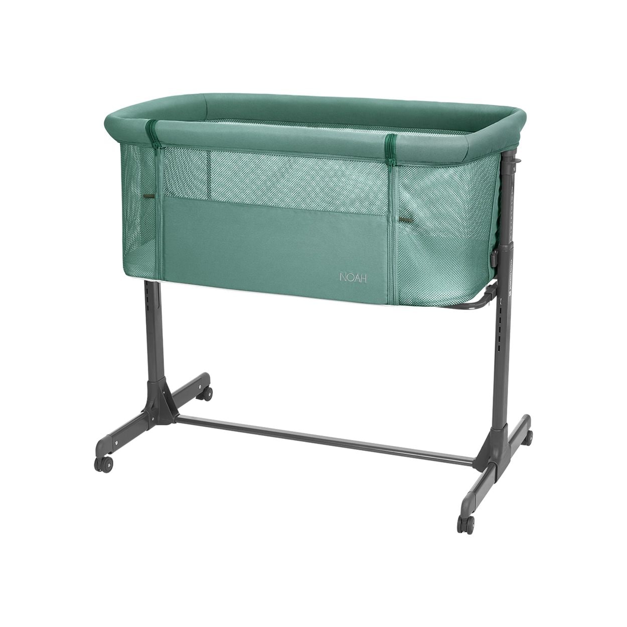 Kikkaboo Beistellbett Noah verstellbar R&auml;der Anti Reflux eine Seite zum &Ouml;ffnen dunkelgr&uuml;n 