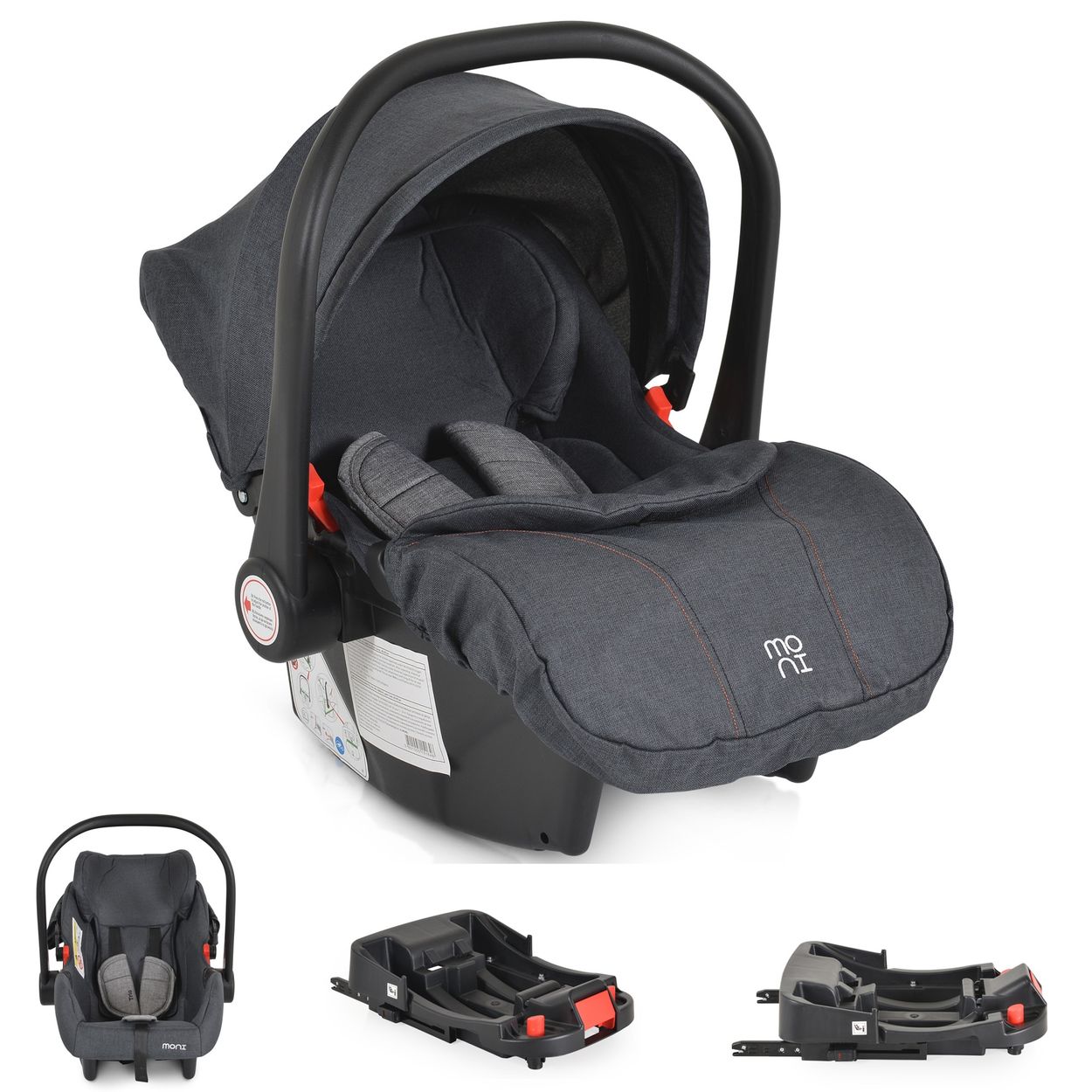 Moni Babyschale Trio Set mit Isofixbasis Royal, i-Size (40 - 87cm) Adapter grau 