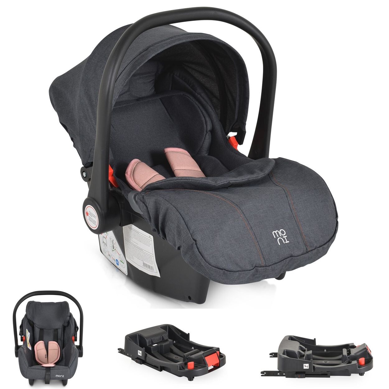 Babyschale Trio Set mit Isofixbasis Royal, i-Size (40 - 87cm) Adapter rosa