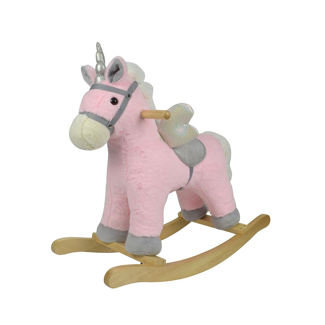 Schaukeltier Einhorn Sound, weiches Plüsch, ab 18 Monaten, Haltegriffe rosa