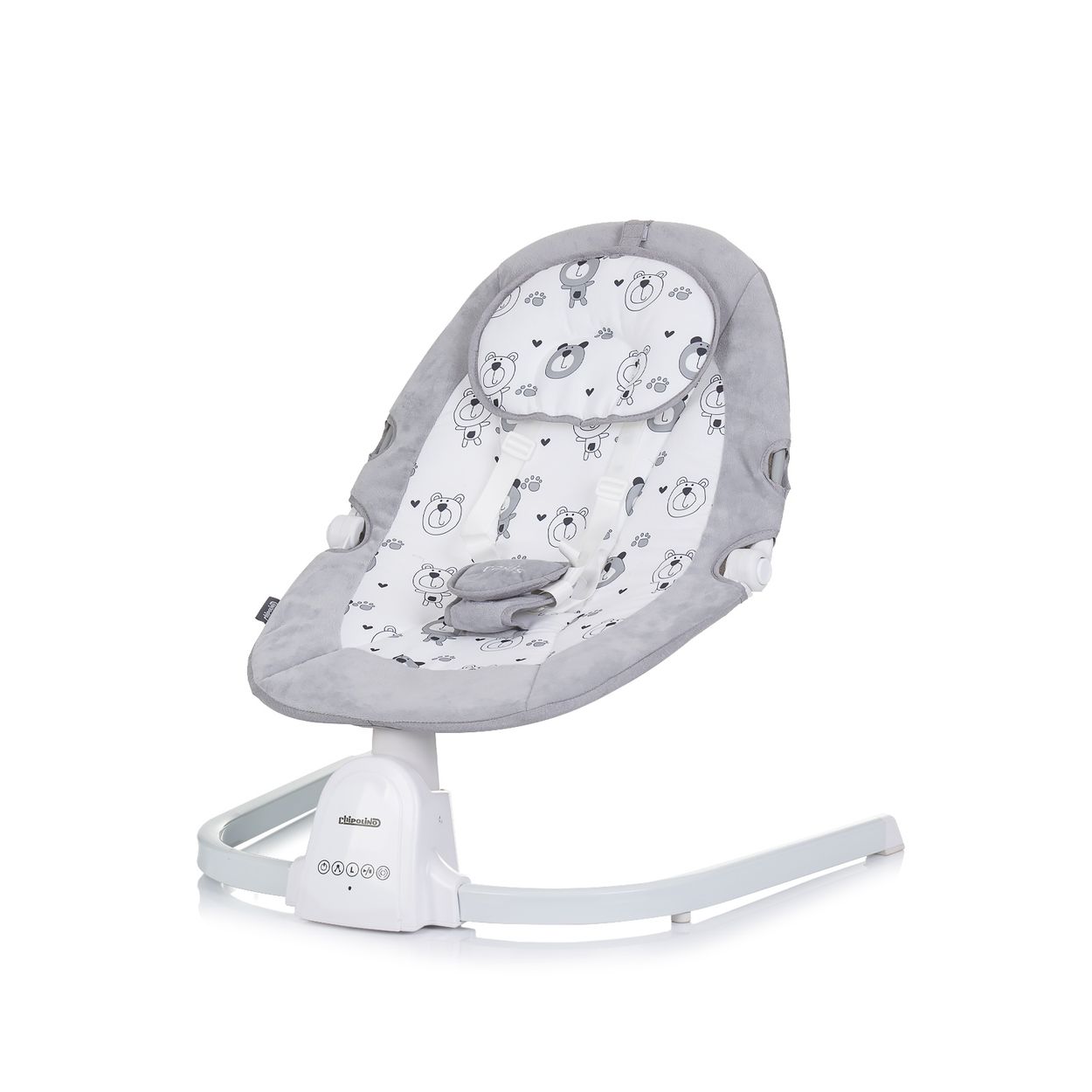 Chipolino Babywippe Oasis Fernbedienung, Timer, Moskitonetz, Gurt, Pl&uuml;schtiere hellgrau 