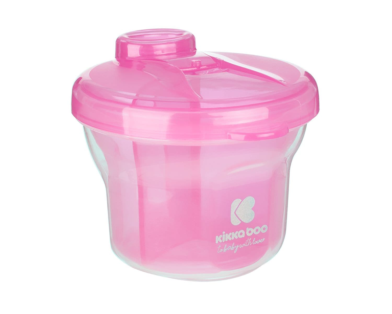 Kikkaboo Milchpulver Beh&auml;lter 2 in 1 Snackbecher, drei Ablagef&auml;cher, Deckel rosa pink 