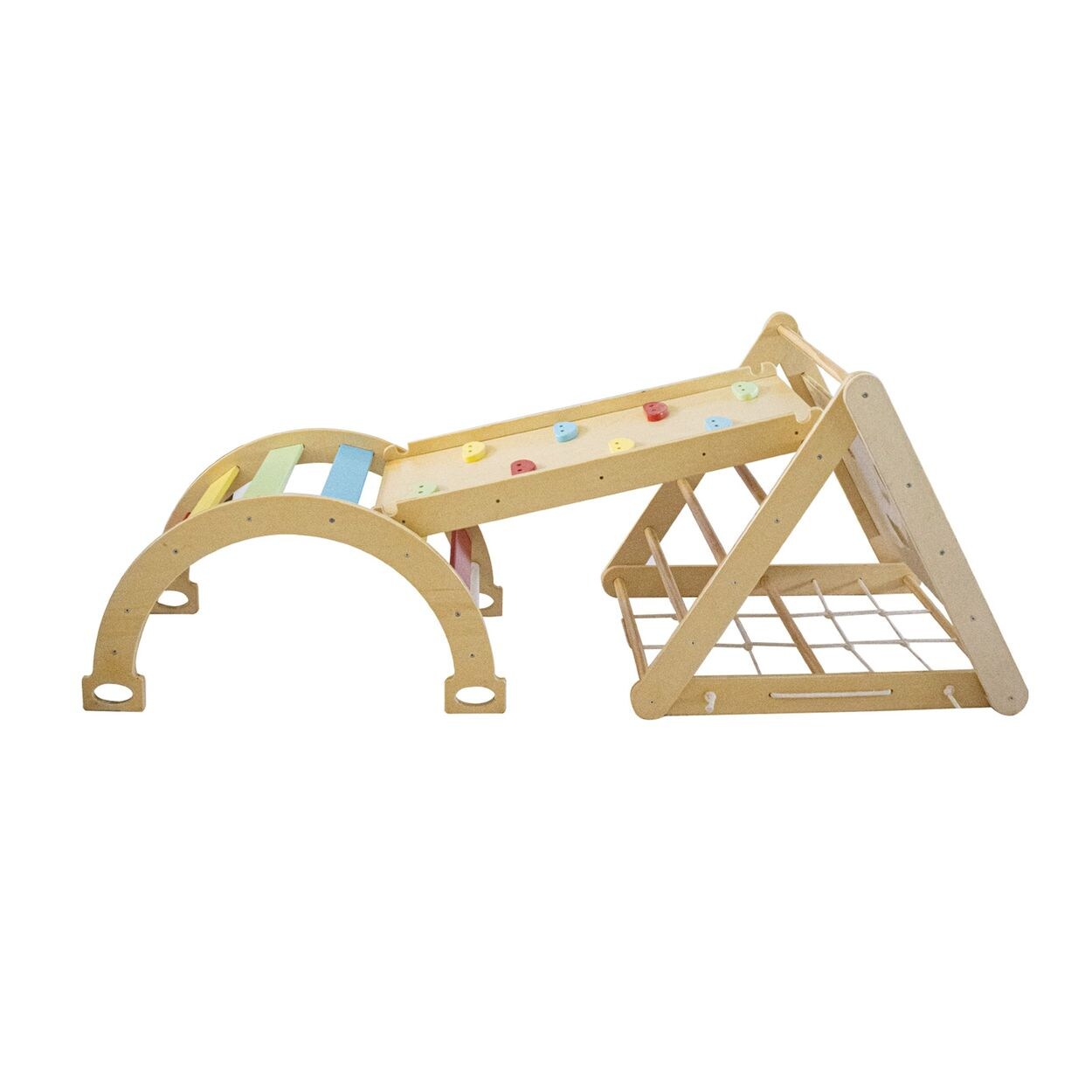 Holz-Kindercenter 6 in 1 Kletterwand Rutsche Kletterseil Kletterrampe braun