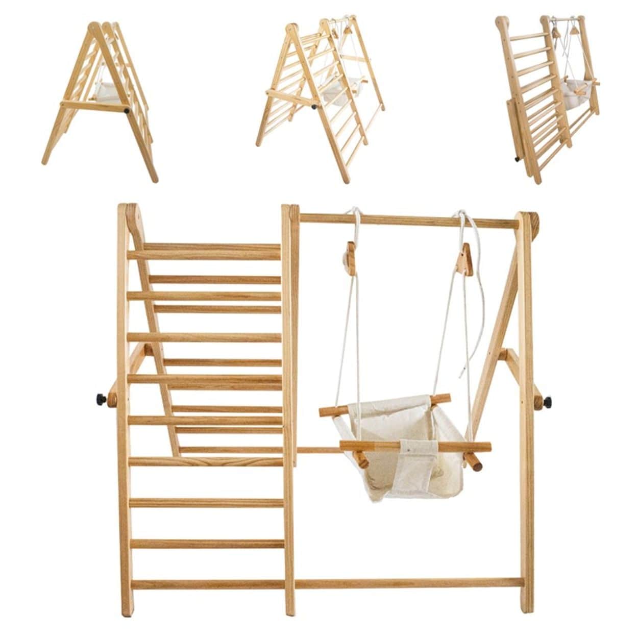 Chipolino Holz-Kletterger&uuml;st 2 in 1 h&ouml;henverstellbare Schaukel, zusammenklappbar braun 