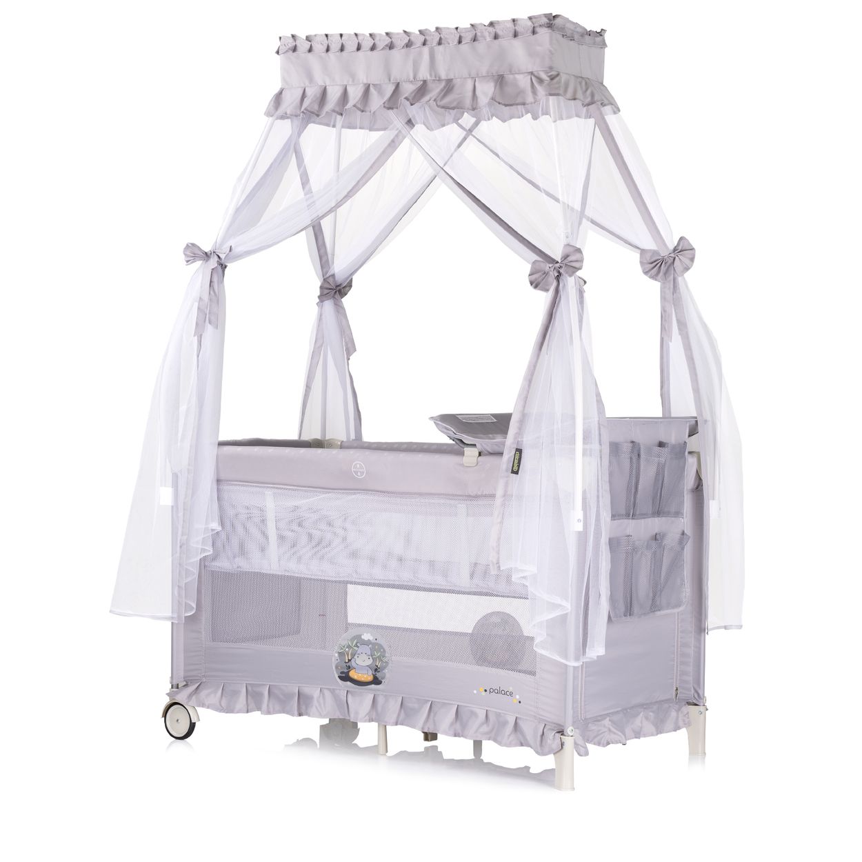 Chipolino Reisebett Palace, Baldachin Moskitonetz zwei Ebenen Wickelauflage hellgrau 
