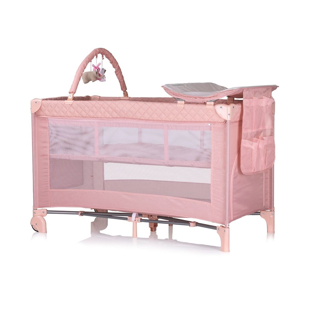 Chipolino Reisebett Luna 2 Ebenen Wickelauflage klappbar Spielbogen Faltmatratze pink 