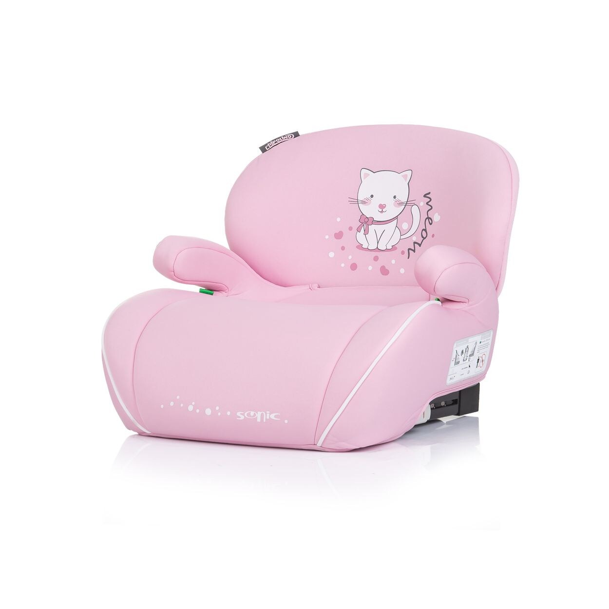 Kindersitz, Sitzerhöhung Sonic Isofix, i-Size, 125-150 cm, Armlehne rosa weiß