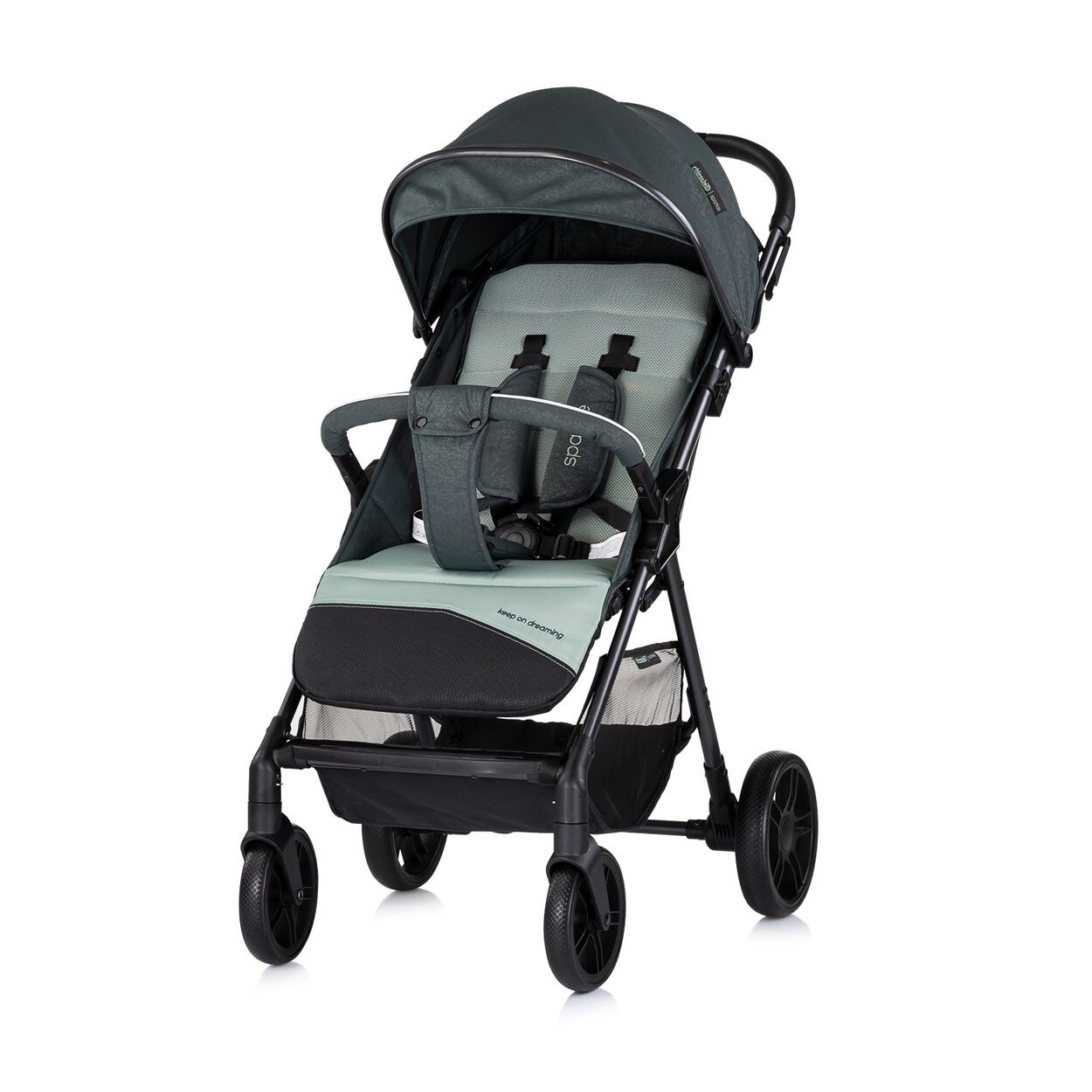 Kinderwagen Sparkle, Buggy, faltbar, Gurt am Griff, verstellbar grün