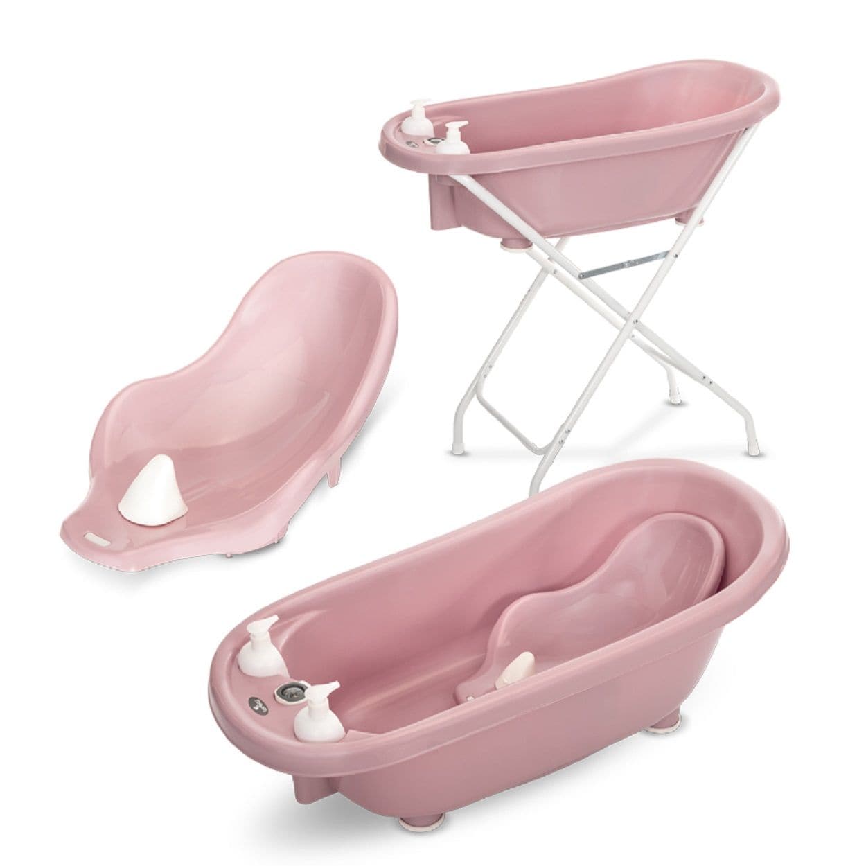 Lorelli Babybadewannen-Set Babybadewanne 88 cm Badesitz Badewannenst&auml;nder Ablauf pink 