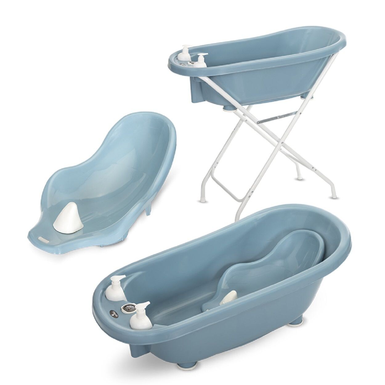 Babybadewannen-Set Babybadewanne 88 cm Badesitz Badewannenständer Ablauf dunkelblau