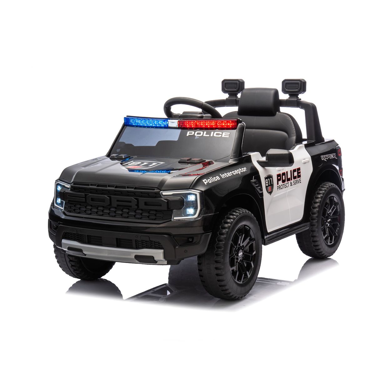 Chipolino Kinder Elektroauto Ford Police Bluetooth, Fernbedienung, Gurt, MP3 sschwarz 