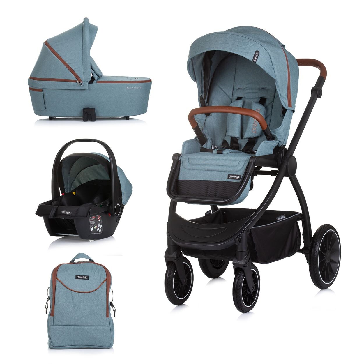Kombikinderwagen 3 in 1 Prestige Babywanne Rucksack i-Size Babyschale blau P