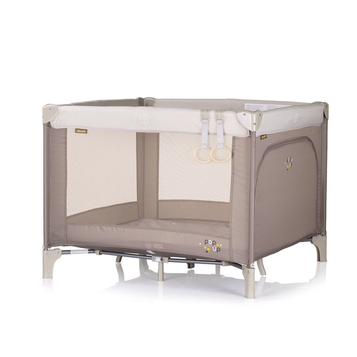 Chioplino Laufstall Pop-up Reisebett faltbar, Matratze Tragetasche Seiteneingang braun