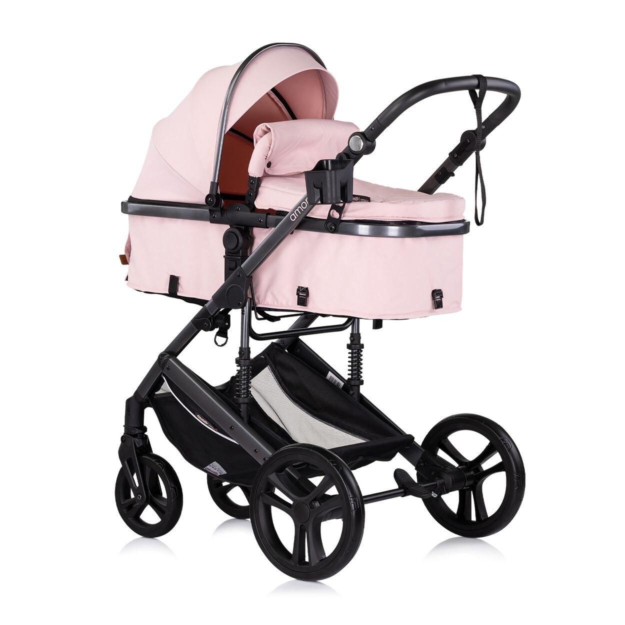 Kinderwagen 2 in 1 Amore Getränkehalter Wickeltasche Fußabdeckung Korb pink
