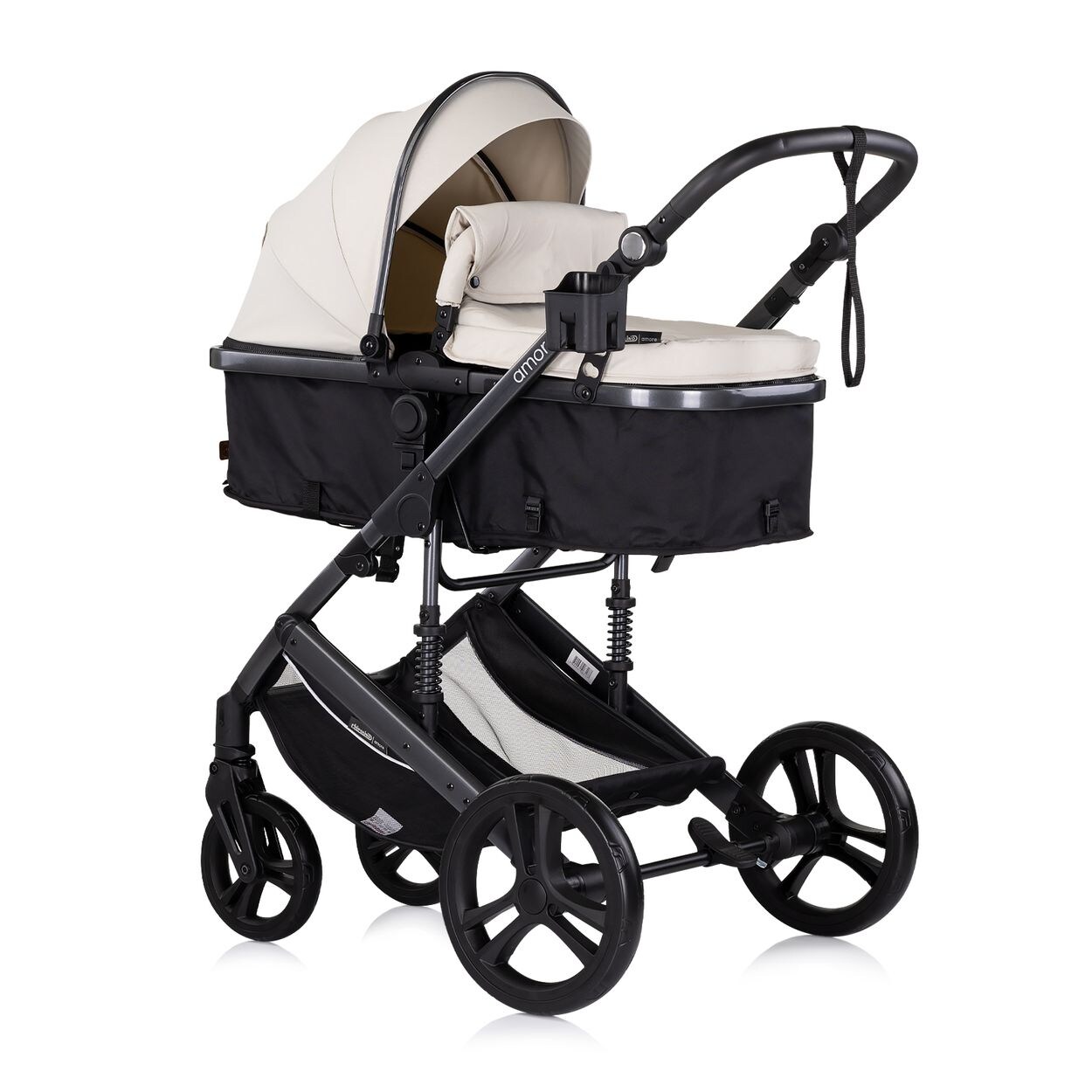 Kinderwagen 2 in 1 Amore Getränkehalter Wickeltasche Fußabdeckung Korb creme