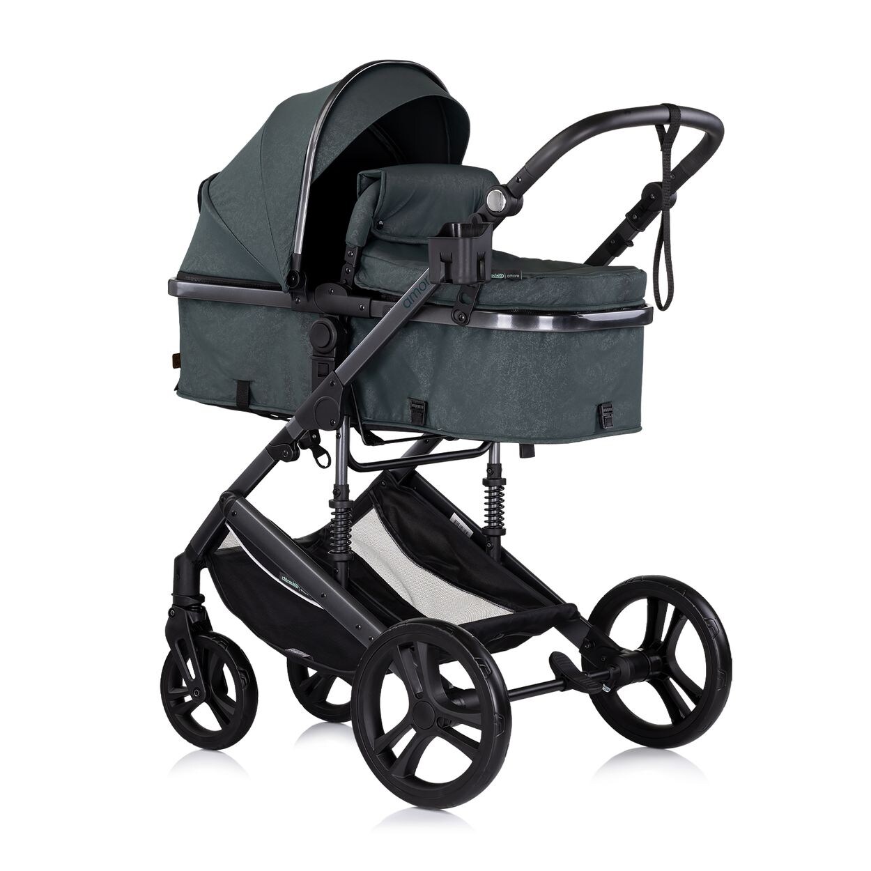 Kinderwagen 2 in 1 Amore Getränkehalter Wickeltasche Fußabdeckung Korb tuerkis