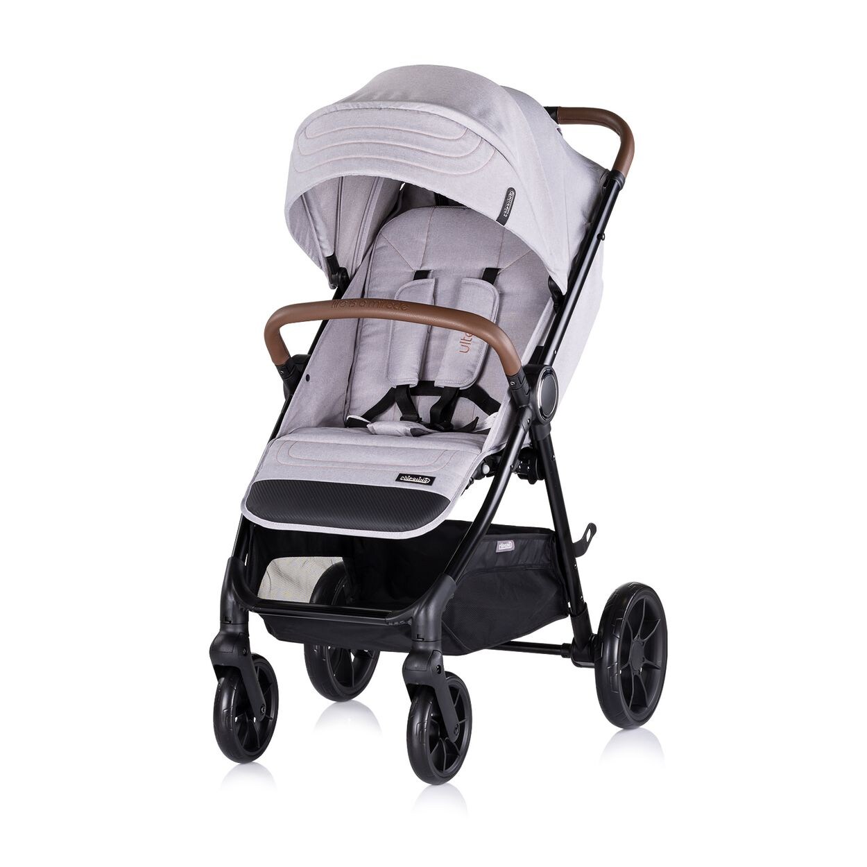 Kinderwagen Ultera Buggy klappbar Korb Federung Hinterradbremse Gurt grau