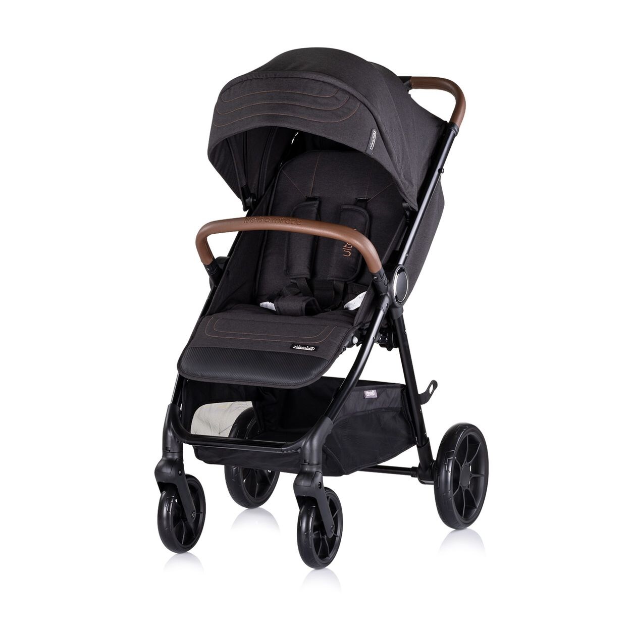 Kinderwagen Ultera Buggy klappbar Korb Federung Hinterradbremse Gurt schwarz