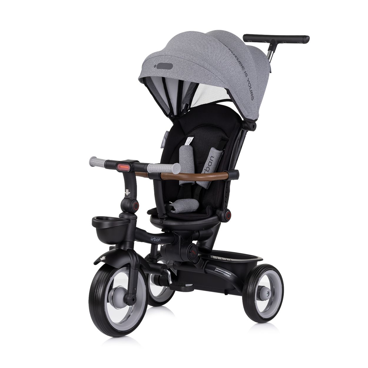 Chipolino Dreirad, Tricycle Urban Lenker mit Licht, klappbar, Sitz drehbar, Korb grau 