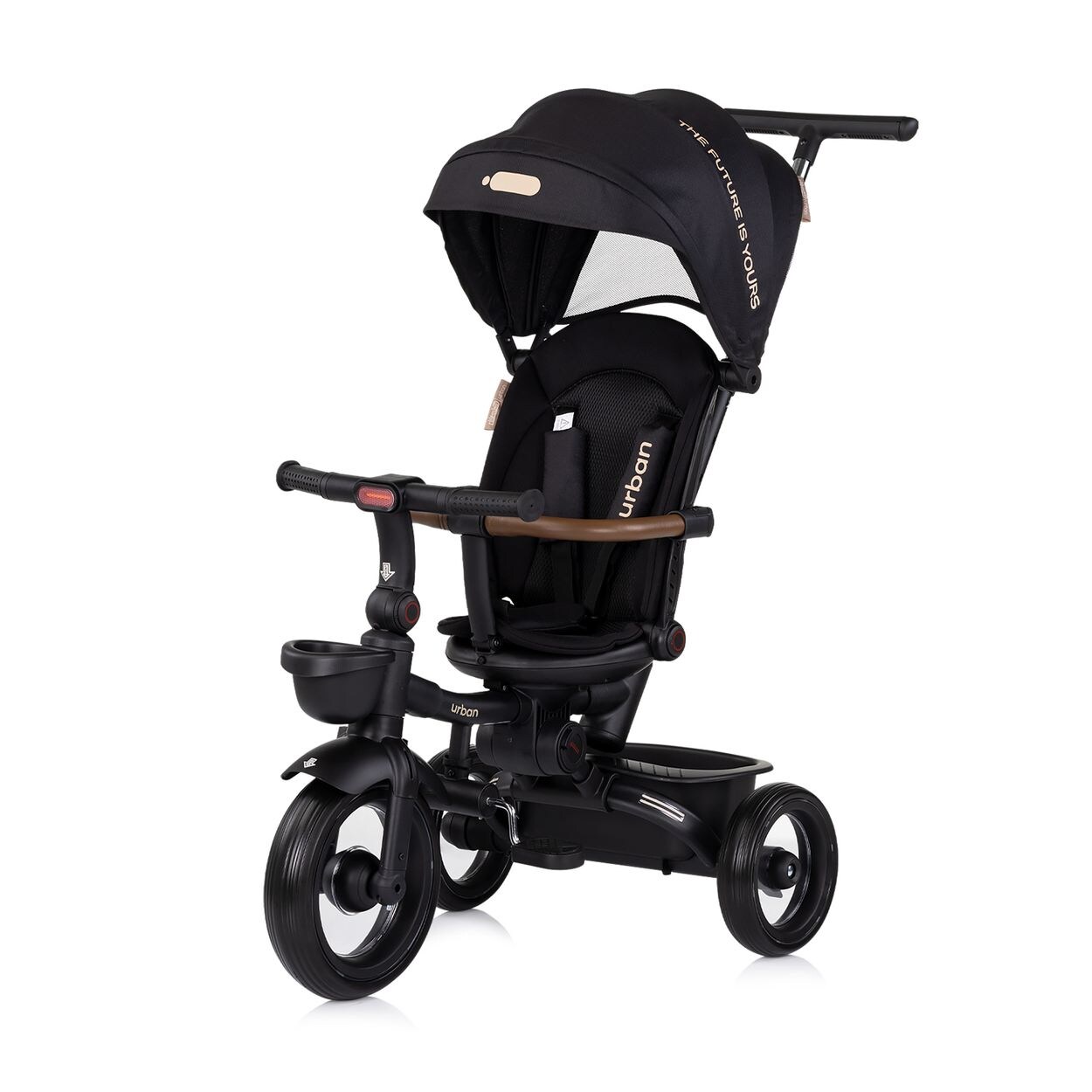 Dreirad, Tricycle Urban Lenker mit Licht, klappbar, Sitz drehbar, Korb schwarz