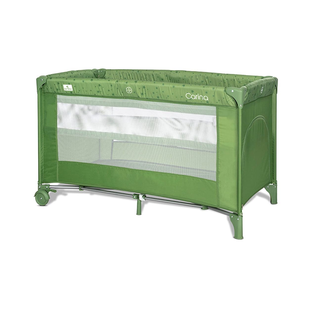 Lorelli Reisebett Carina 2 Ebenen Matratze Tragetasche faltbar R&auml;der mit Bremse gr&uuml;n 