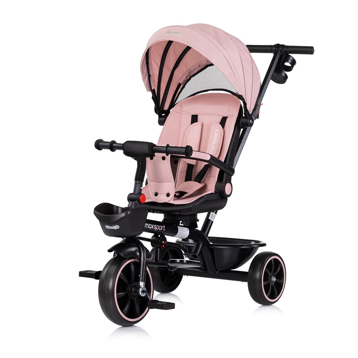 Chipolino Tricycle Max Sport 2 in 1, Dreirad, Becherhalter, Sitz umkehrbar, Korb pink 