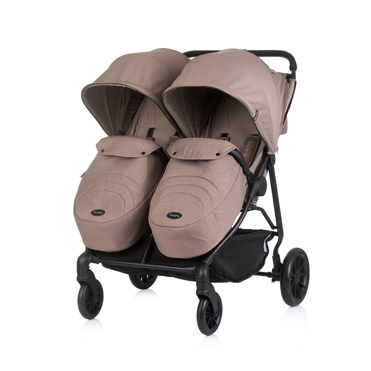 Chipolino Zwillingskinderwagen Top Stars, 77 cm breit, Wickeltasche, Fu&szlig;sack beige braun 